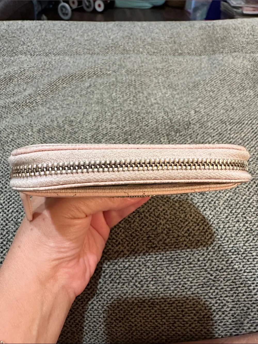 CHANEL Quilted Light Pink Mini Wallet with Crystal CC
